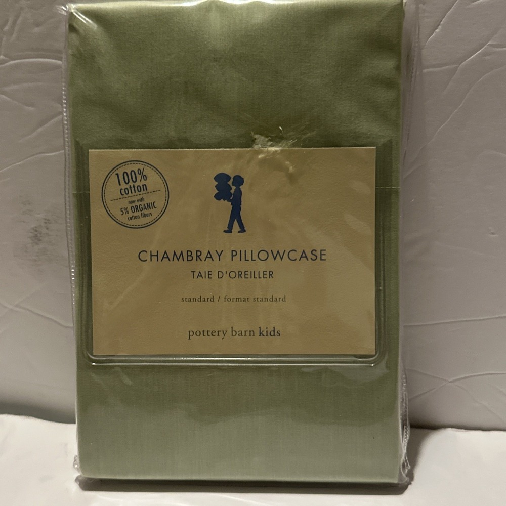 pottery barn kids CHAMBRAY PERCALE Green 1-Standard Case 200ct 100%-cotton